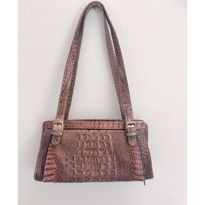 Vintage Brown Crocodile-Embossed Leather Shoulder Bag With Straps by Le Voar